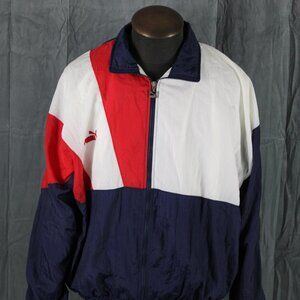 Vintage Puma Jacket - Red White and Blue Colorblock Windbreaker - Men's XL